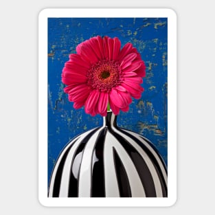 Dark Pink Mum In Striped Vase Sticker